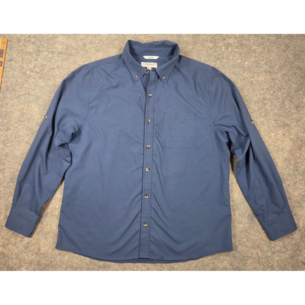 Coolibar Mens UPF 50+ Sun Protection Long Sleeve Shirt Blue Large Button Down